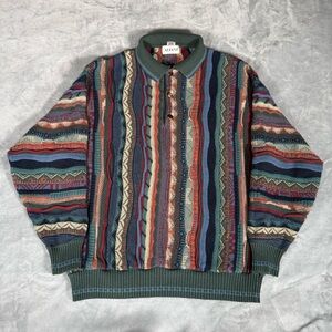 Vintage Alfani Textured Knit Polo Sweater Mens L Slim Fit Coogi Style 90s READ!